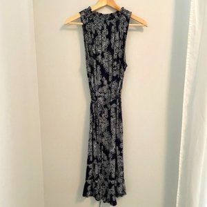 Loft Sleeveless Midi Dress Tie Waist Blue White XS